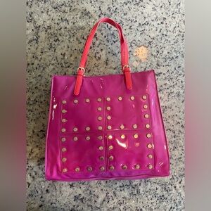 New chocolate New York Pink/red patent leather Studded Tote Bag